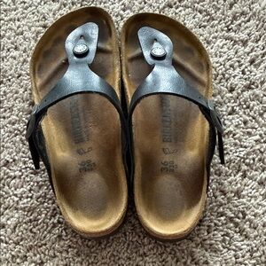 Birkenstock Black Leather Thong Sandals for Women